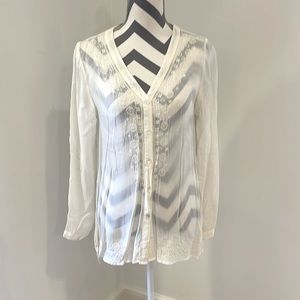 Women’s sheer blouse with embroidery. Made by j. Jill.